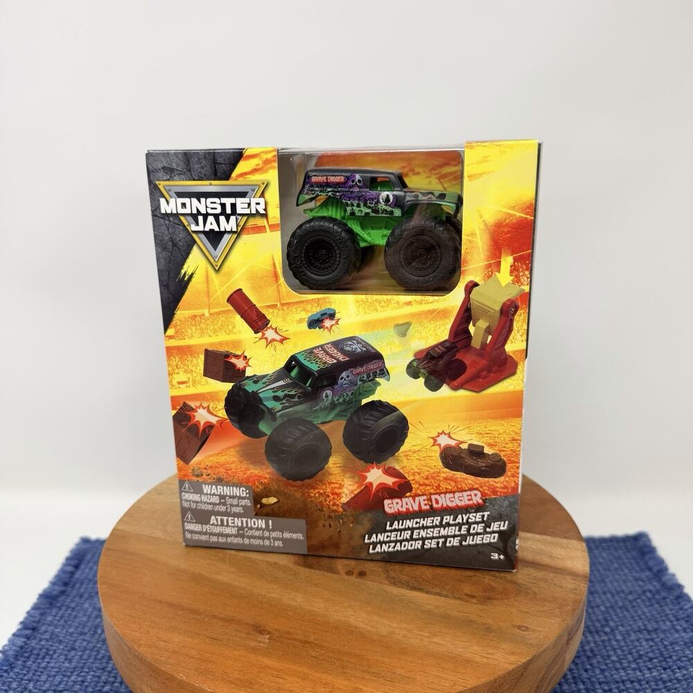 New Monster Jam Grave Digger Launcher Kids Playset with Die-Cast Truck, Ages 3+